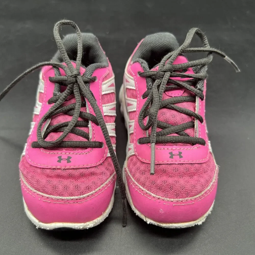 Under Armour Infant Toddler Pink White and Black Tennis Shoes Size 6K Lace Up